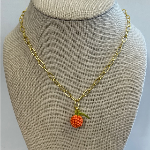 Madewell Jewelry - Madewell Gold Chain Necklace with Orange Beaded Pendant